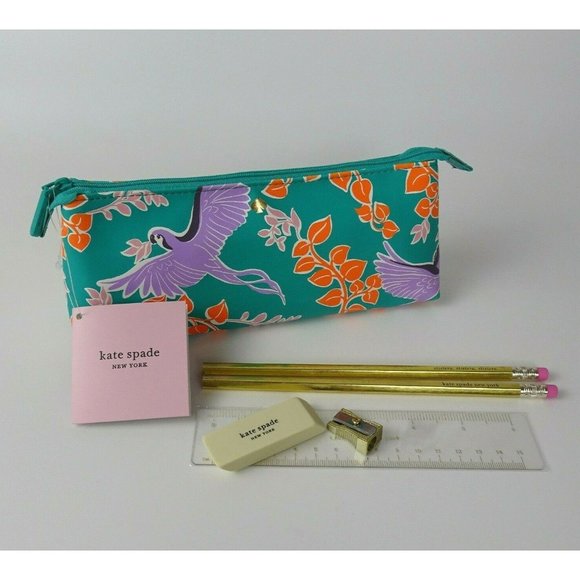 kate spade Other - Kate Spade BIRD Party Pencil Case Pouch Ruler Eraser Sharpener Pencils 6-PC Set